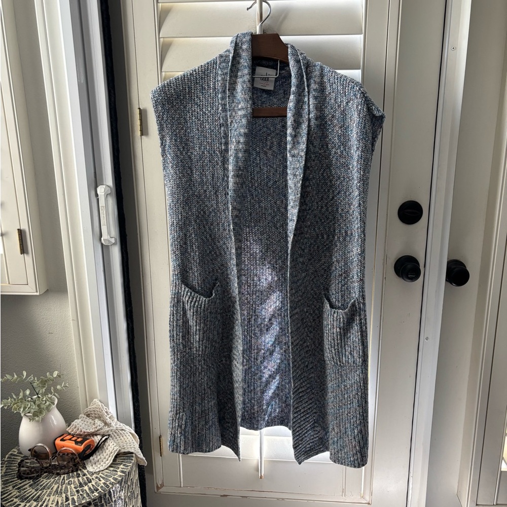 CAbi grey open front cardigan Knit Sweater sleeveless XS collar - Picture 2 of 5